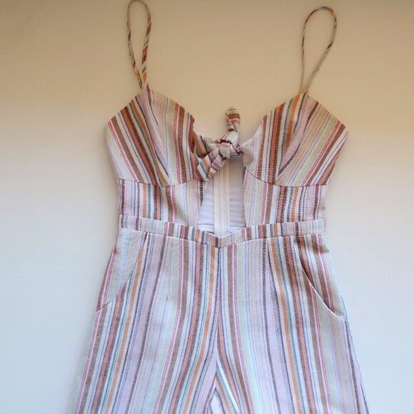 6 Shore Road Bayside Linen Striped Wide Leg Jumpsuit w Tie & Keyhole Front XS - Picture 12 of 13